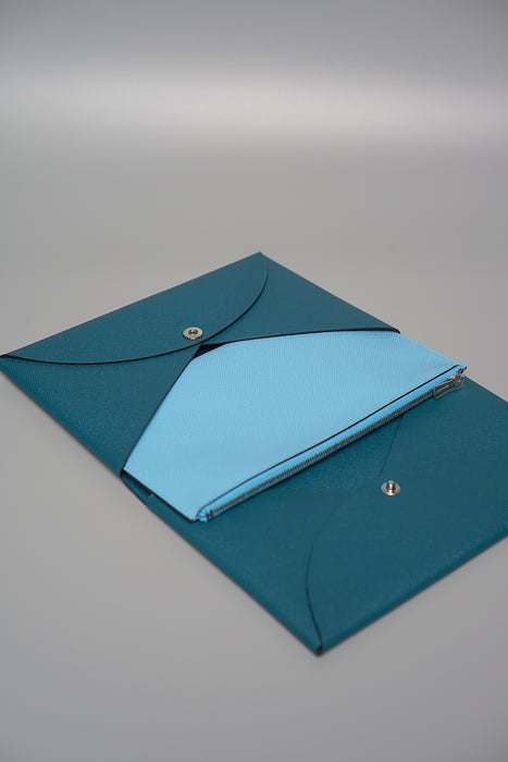 Hermes Pochette Calvi Vert Bosphore / Celeste (Brand New)