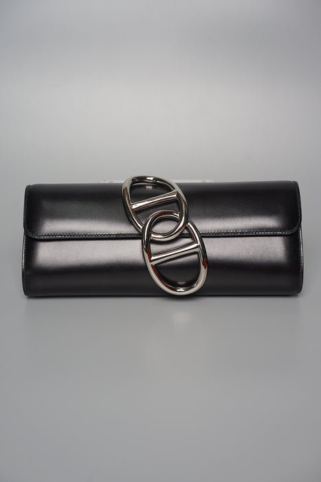 Hermes Egee Clutch (Stamp R) Navy Blue Box Leather, Gold