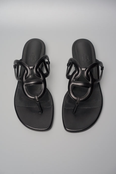 Hermes Egerie sandals in Black swift leather, 37 (Brand New)