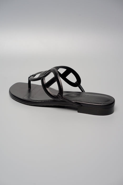 Hermes Egerie sandals in Black swift leather, 37 (Brand New)