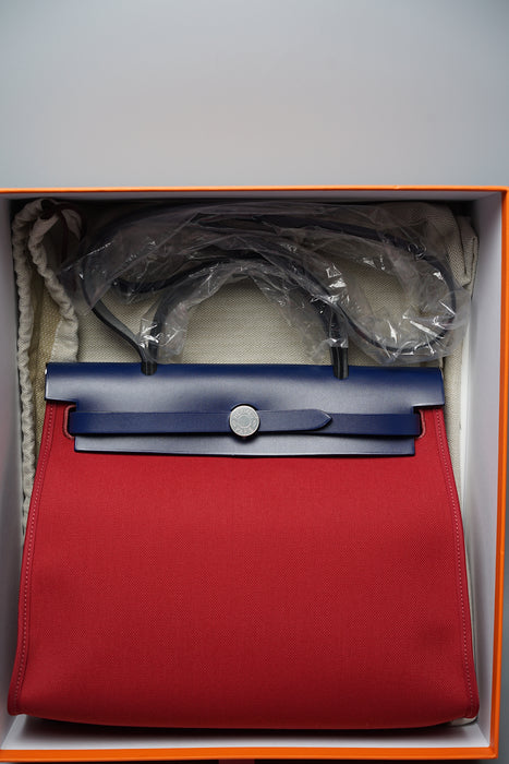 Hermes Herbag 31 Rouge Grenat/Bleu Saphir (Brand New)