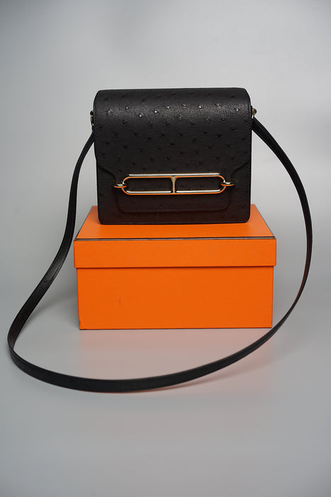 Hermes Mini Roulis in Noir Ostrich Pmb (Brand New)