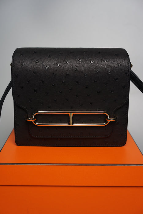 Hermes Mini Roulis in Noir Ostrich Pmb (Brand New)