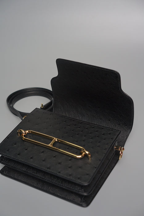 Hermes Mini Roulis in Noir Ostrich Pmb (Brand New)