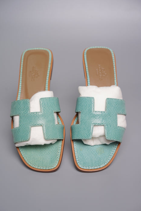 Hermes Oran Sandals in Turquoise Lizard Size 36.5 (Brand New)