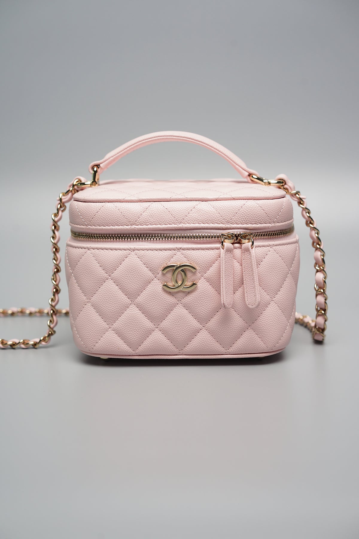 Chanel Pink Quilted Caviar Handle With Care Vanity Crossbody
