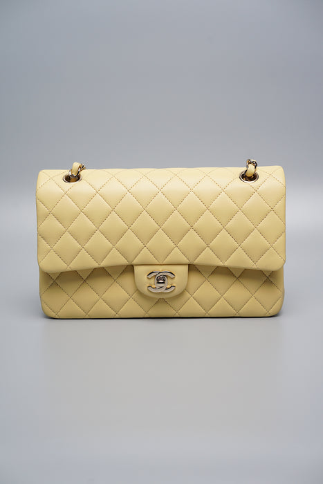 Chanel Double Medium Flap in Yellow Lambskin Ghw (Brand New)