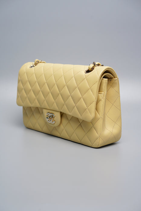 Chanel Double Medium Flap in Yellow Lambskin Ghw (Brand New)