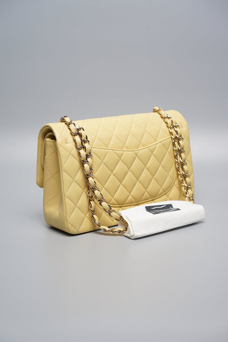 Chanel Double Medium Flap in Yellow Lambskin Ghw (Brand New)