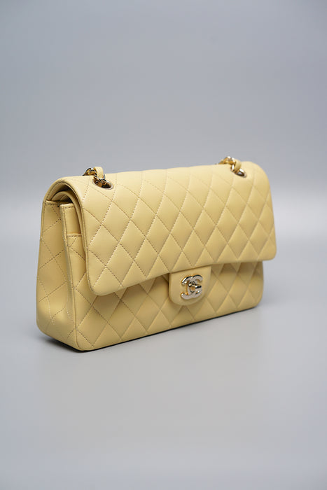 Chanel Double Medium Flap in Yellow Lambskin Ghw (Brand New)