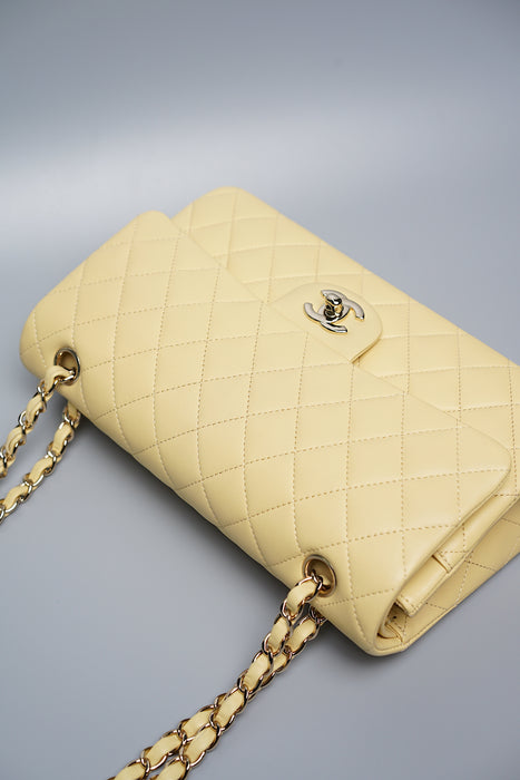 Chanel Double Medium Flap in Yellow Lambskin Ghw (Brand New)