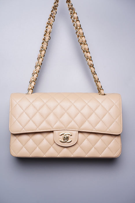 Chanel Medium Double Flap in Beige Caviar Ghw (Brand New)