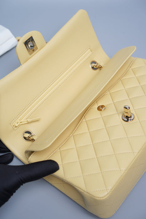 Chanel Double Medium Flap in Yellow Lambskin Ghw (Brand New)