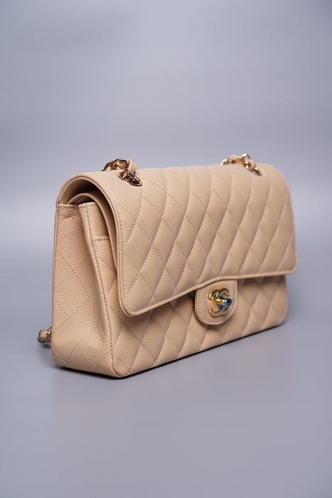 Chanel Medium Double Flap in Beige Caviar Ghw (Brand New)