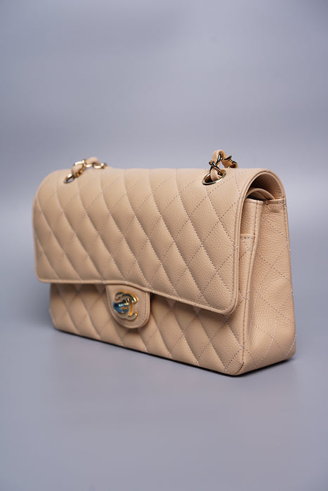 Chanel Medium Double Flap in Beige Caviar Ghw (Brand New)