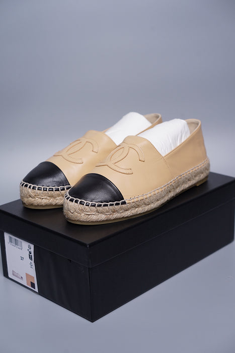 Chanel Beige Lambskin Espadrilles Size 37 (Brand New)