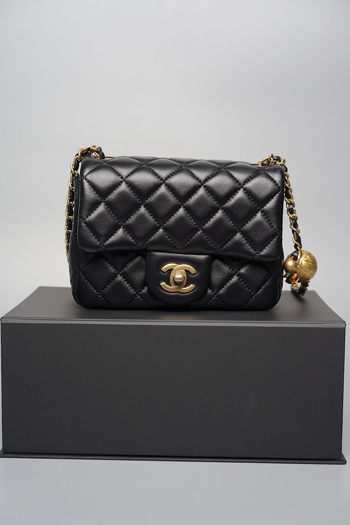 Chanel Pearl Crush Mini Square in Black Ghw– orangeporter