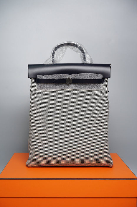 Hermes Herbag Backpack in Ecru/Noir/Bleu Indigo Toile Phw (Brand New)