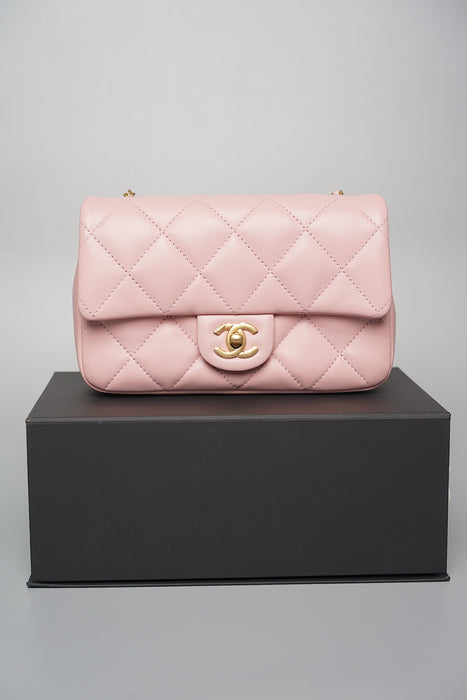 Chanel - Classic Flap Bag - Mini Rectangular - Pink Lambskin with Charms  CGHW - Brand New