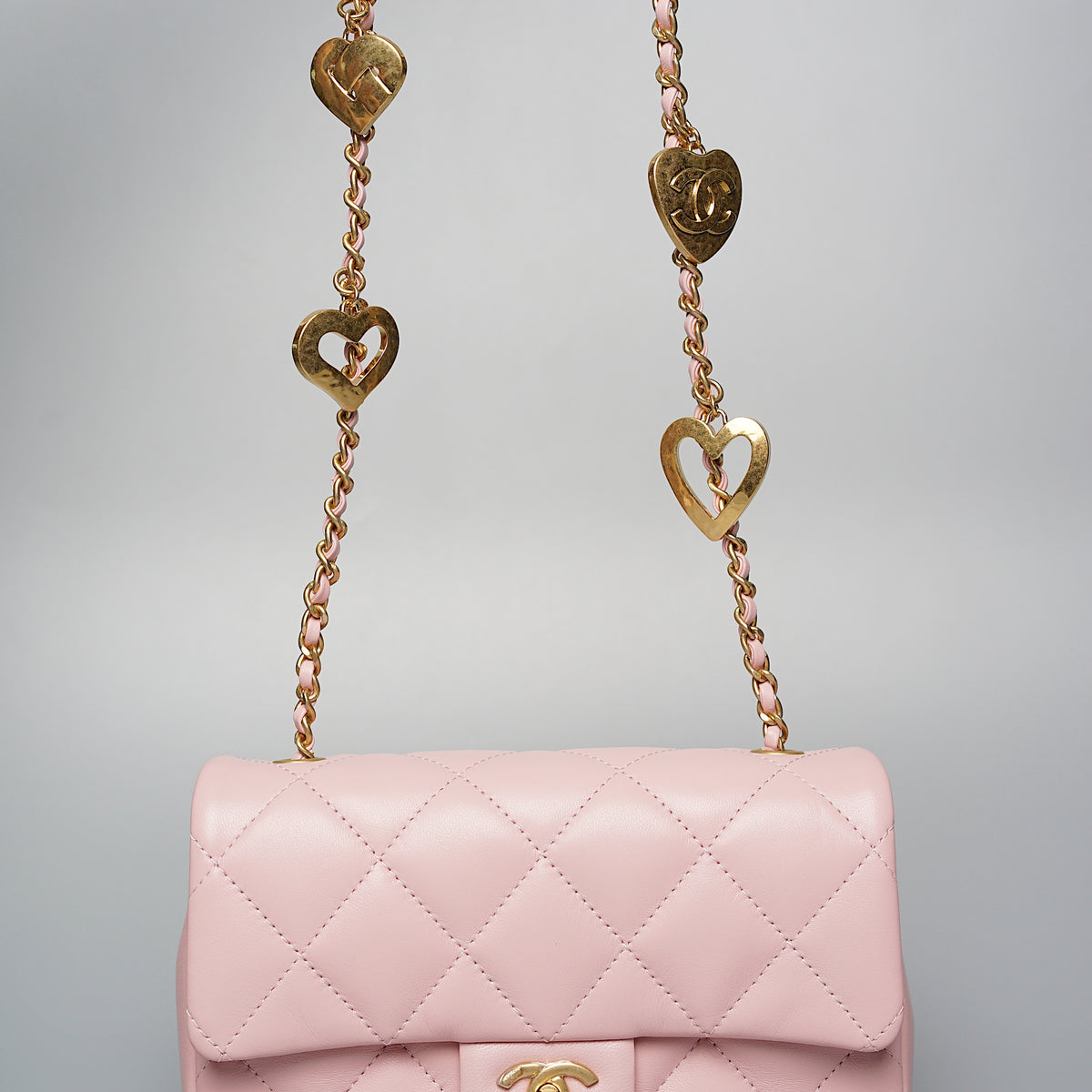 Chanel Orange Quilted Lambskin Heart Charm Chain Mini Flap Handbag