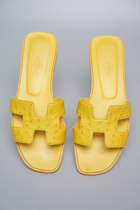 Hermes Oran Sandals in Jaune Citron Ostrich Size 37