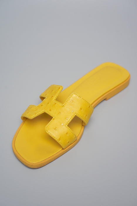 Hermes Oran Sandals in Jaune Citron Ostrich Size 37