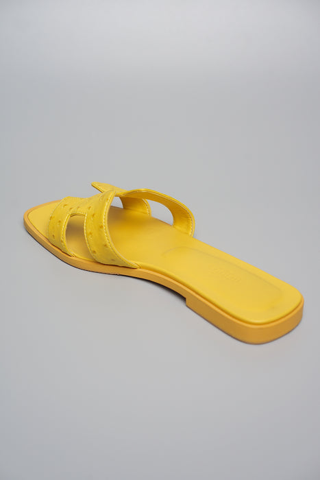 Hermes Oran Sandals in Jaune Citron Ostrich Size 37