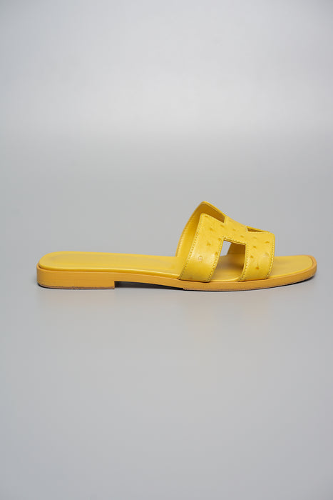 Hermes Oran Sandals in Jaune Citron Ostrich Size 37