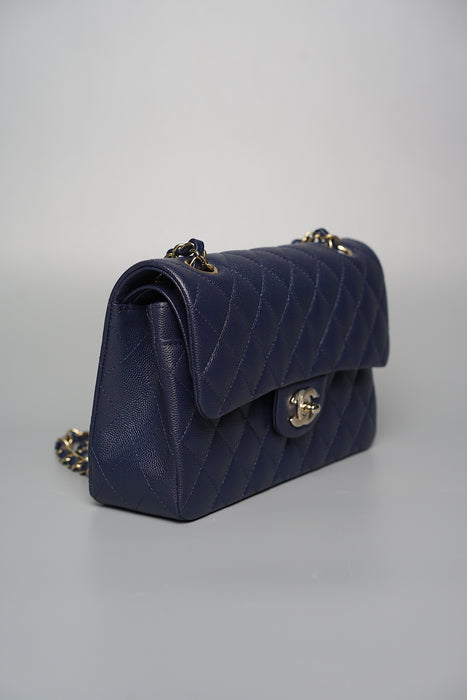 Chanel Small Double Flap in Navy Caviar (Brand New)