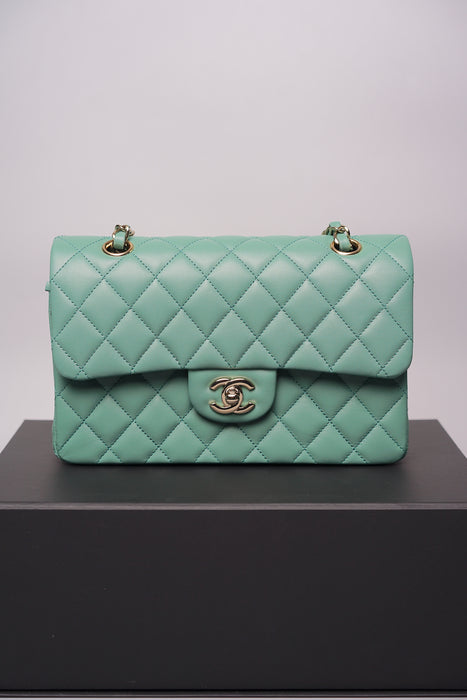 Chanel Small Double Flap in Light Green Lambskin (Brand New)