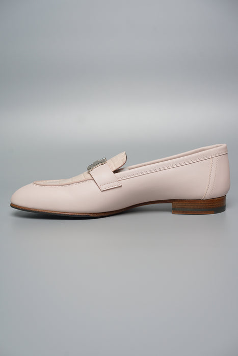 Hermes Paris Loafer in Rose Petale Croc, Size 38 (Brand New)