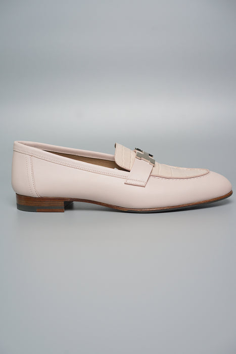 Hermes Paris Loafer in Rose Petale Croc, Size 38 (Brand New)