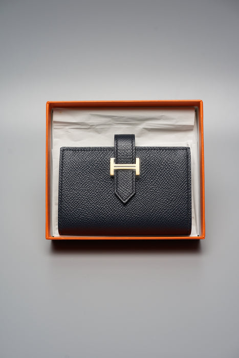 Hermes Mini Compact Bearn Wallet in Blue Indigo