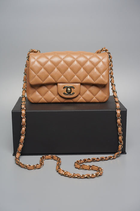 Chanel Mini Rectangular in Dark Beige Caviar Ghw