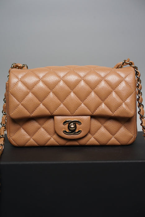 Chanel Mini Rectangular in Dark Beige Caviar Ghw