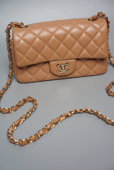 Chanel Mini Rectangular in Dark Beige Caviar Ghw