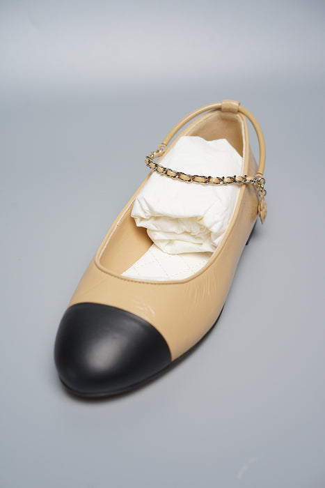 Chanel 23C Ballerinas in Beige/Black Size 37 (Brand New)