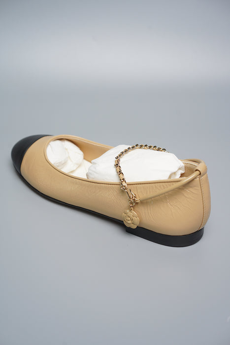 Chanel 23C Ballerinas in Beige/Black Size 37 (Brand New)