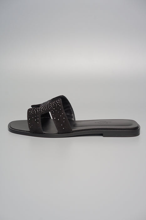 Hermes Oran Sandals in Black Rhinestones Size 37 (Brand New)