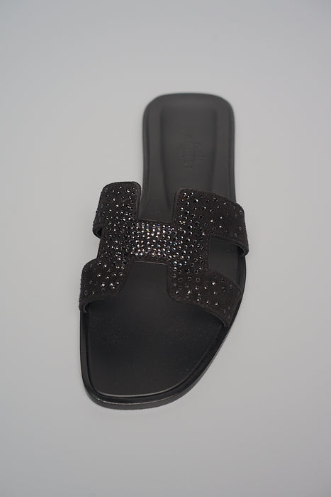 Hermes Oran Sandals in Black Rhinestones Size 37 (Brand New)