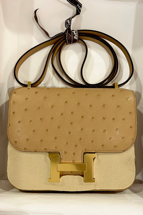 Hermès Mini Constance Ostrich Chai Gold Hardware - Luxury Shopping